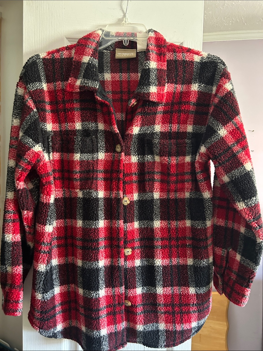 Liz Claiborne Red & Black Plaid Sherpa Jacket